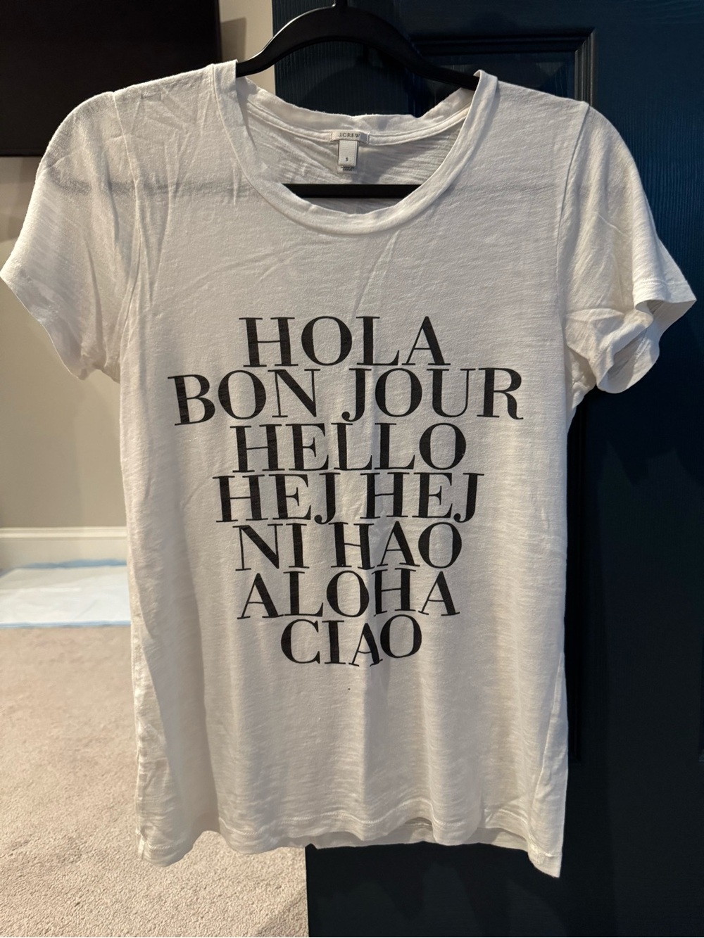J. Crew White Graphic Tee with Black Text